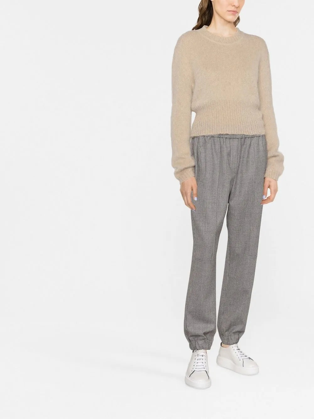 BRUNELLO CUCINELLI WOMEN'S GRAY HOUNDSTOOTH ELASTIC WAIST TROUSERS