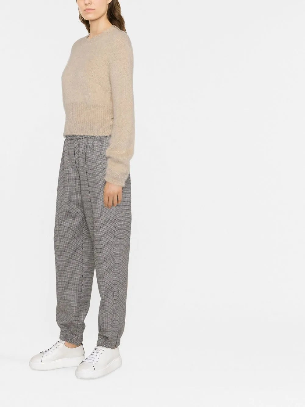 BRUNELLO CUCINELLI WOMEN'S GRAY HOUNDSTOOTH ELASTIC WAIST TROUSERS