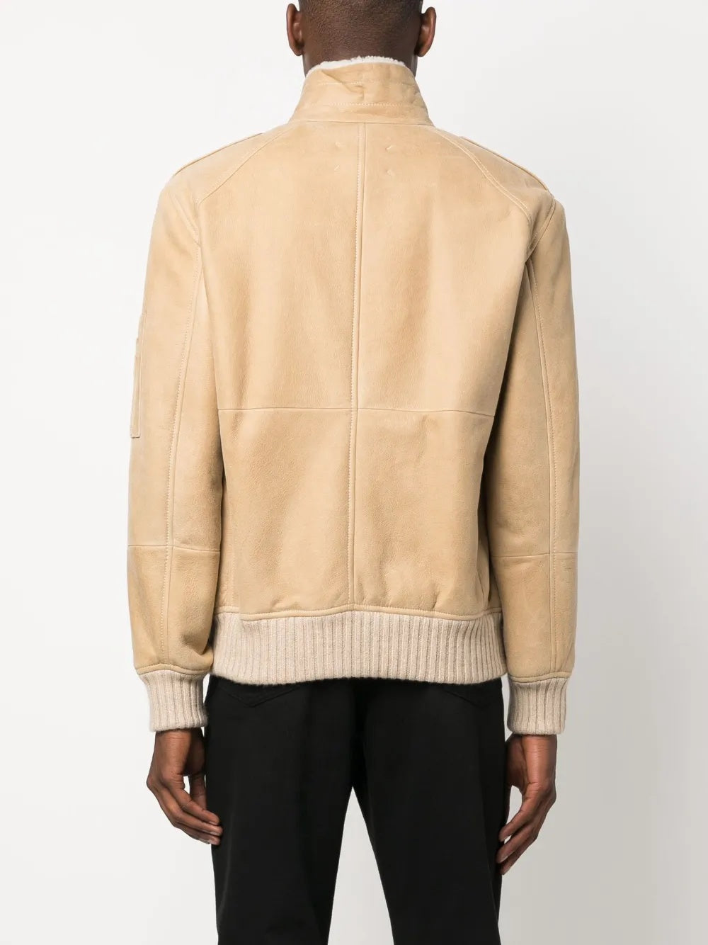 BRUNELLO CUCINELLI MEN'S BEIGE SHEARLING COLLAR ZIP FRONT JACKET