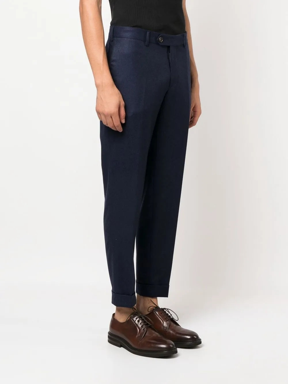 BRUNELLO CUCINELLI MEN'S NAVY TAILORED TROUSERS WITH CUFFS