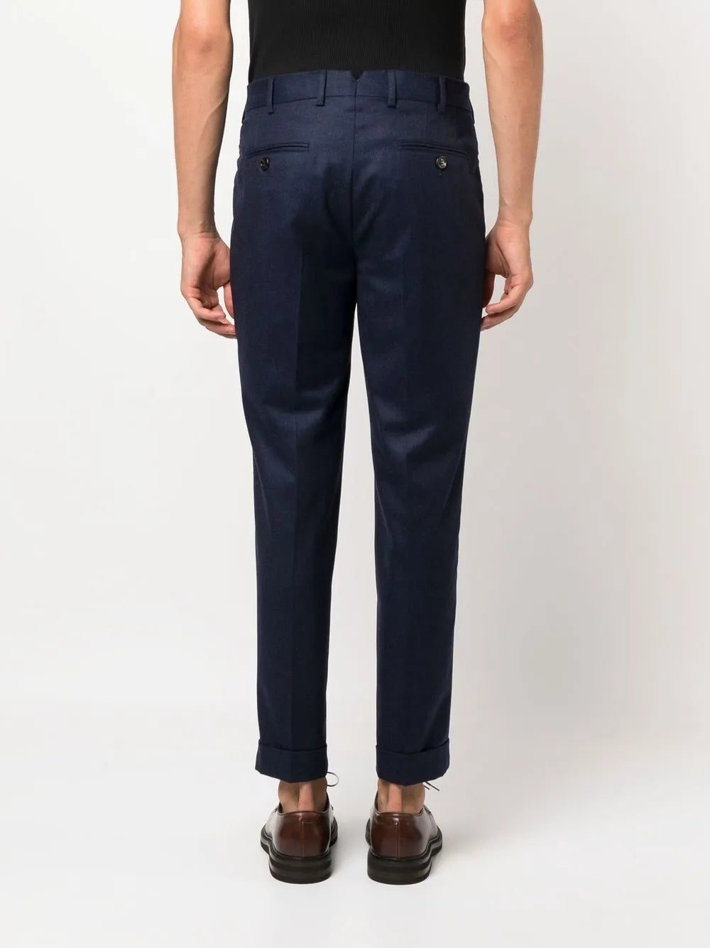 BRUNELLO CUCINELLI MEN'S NAVY TAILORED TROUSERS WITH CUFFS