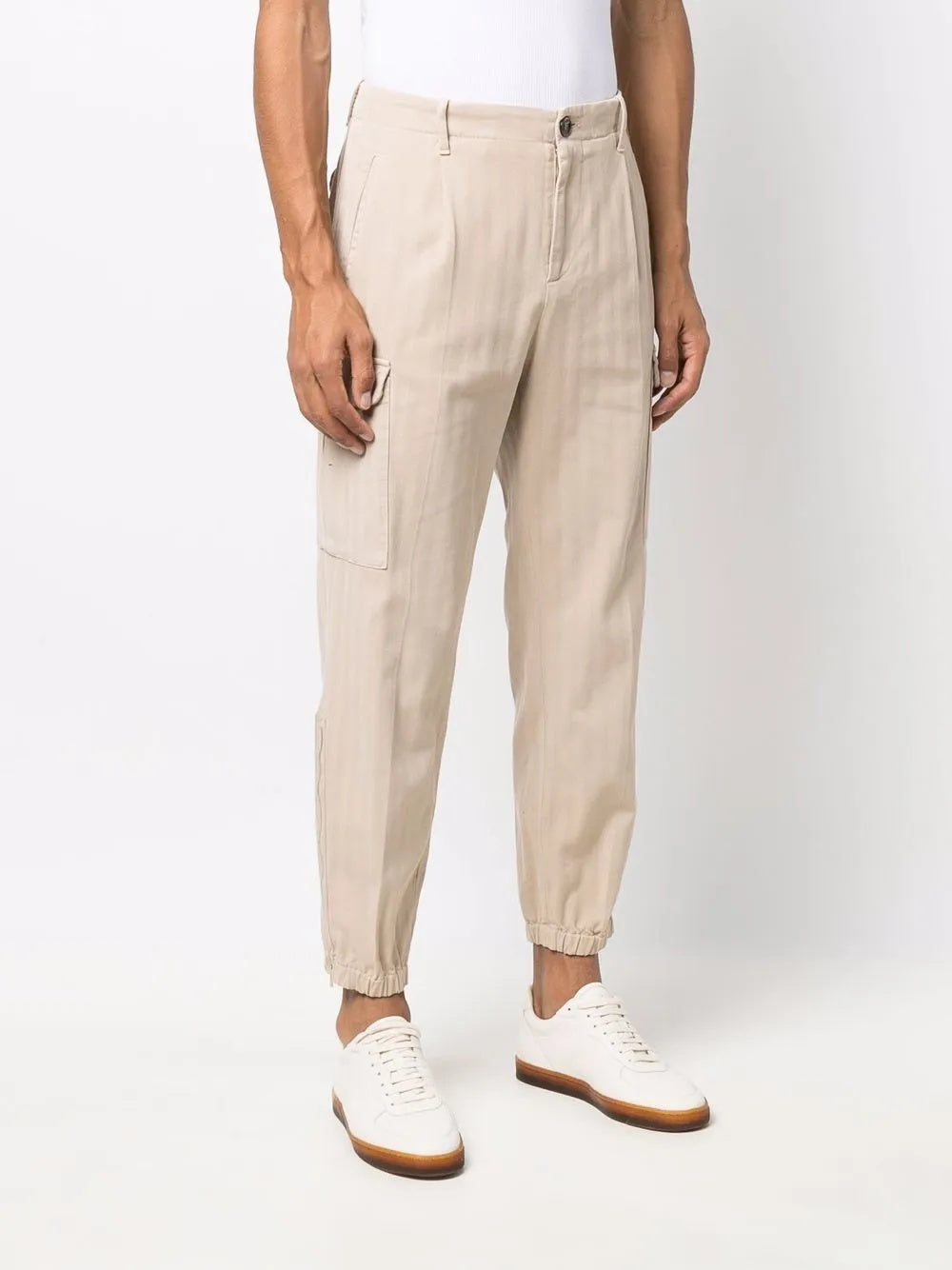 BRUNELLO CUCINELLI MEN'S BEIGE RELAXED CARGO TROUSERS