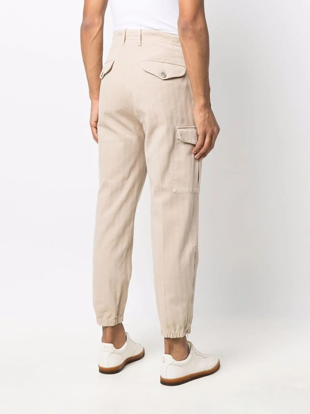 BRUNELLO CUCINELLI MEN'S BEIGE RELAXED CARGO TROUSERS