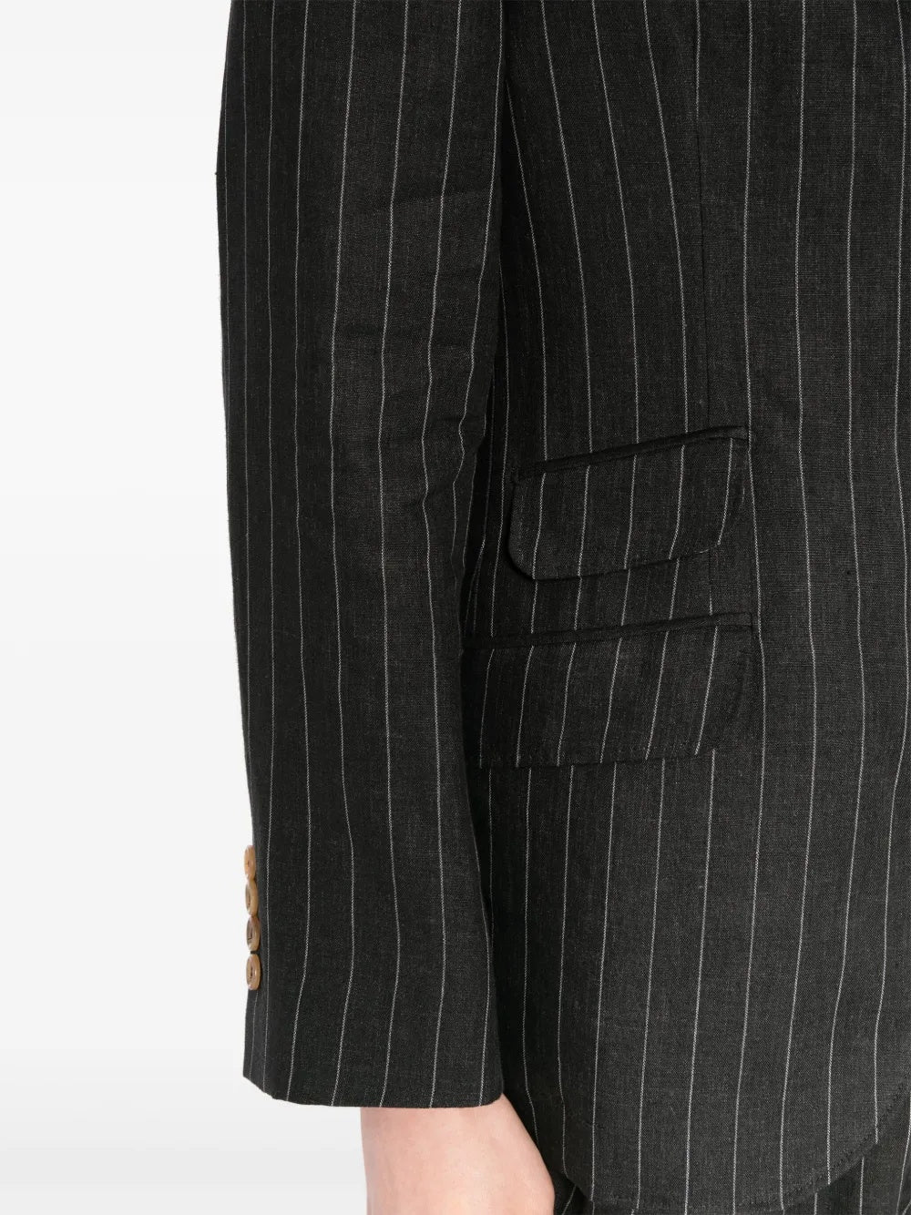 BRUNELLO CUCINELLI MEN'S BLACK LINEN PINSTRIPE BLAZER
