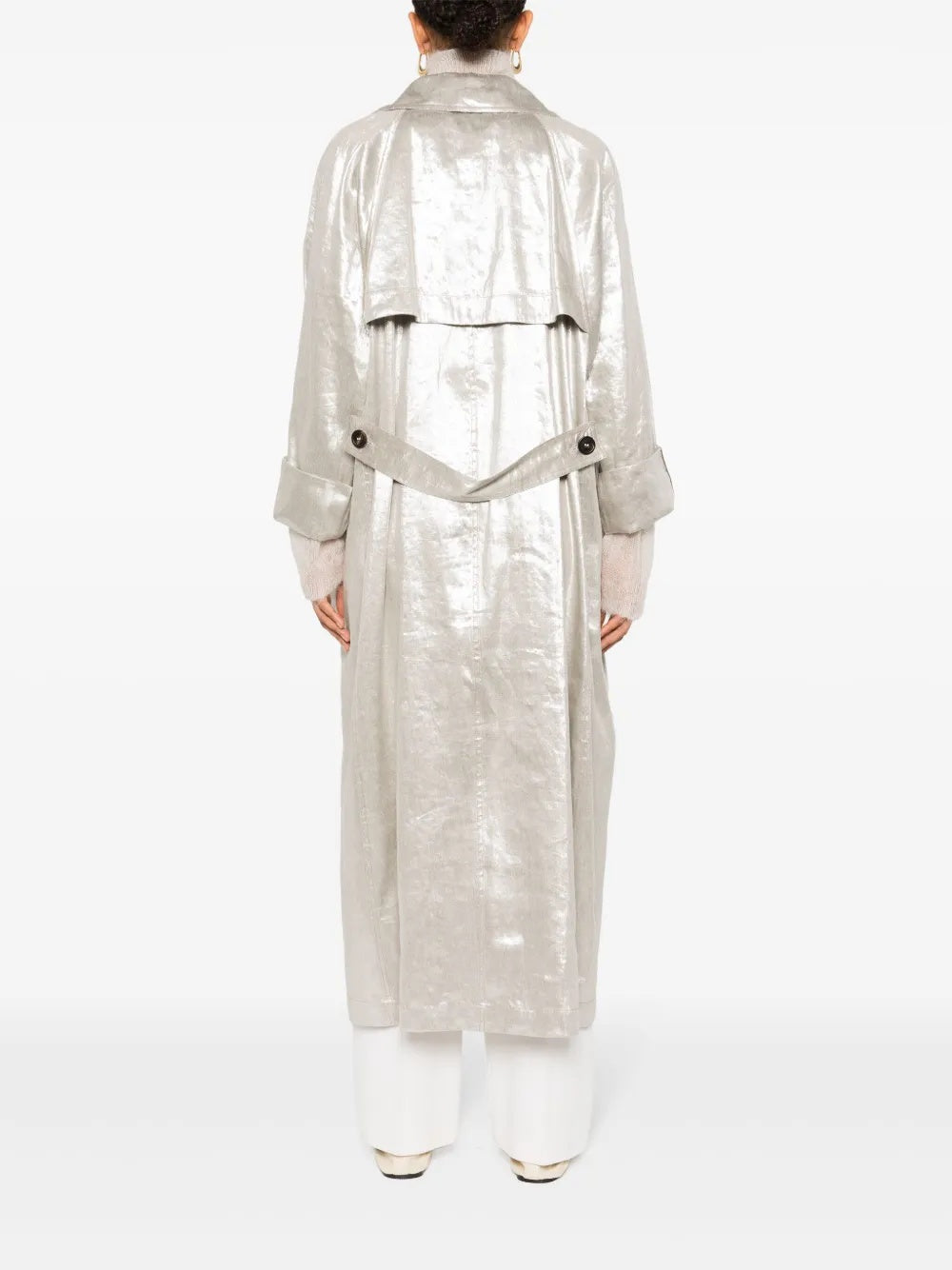 BRUNELLO CUCINELLI WOMEN'S LIGHT SILVER LONG COAT