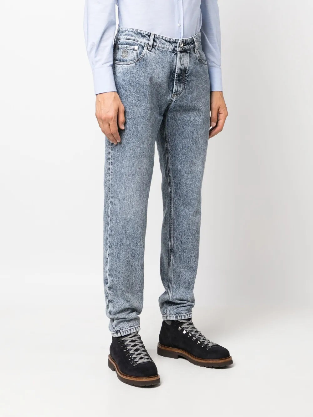 BRUNELLO CUCINELLI MEN'S FADED BLUE DENIM TROUSERS