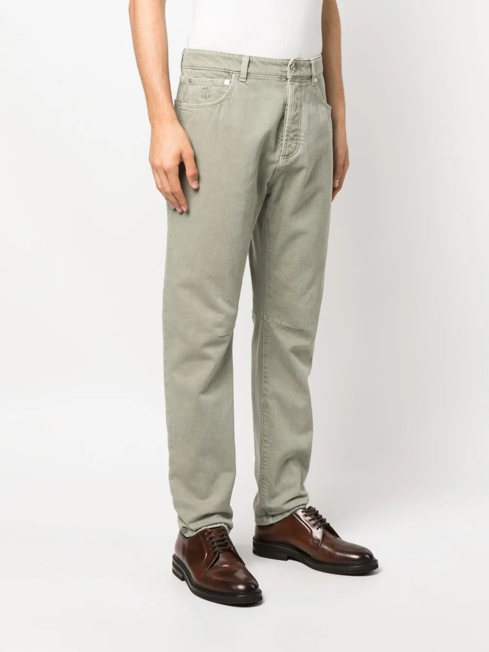 BRUNELLO CUCINELLI MEN'S SAGE GREEN STRAIGHT-LEG TROUSERS