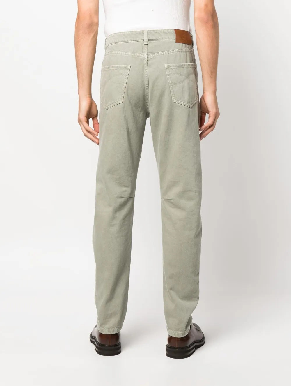BRUNELLO CUCINELLI MEN'S SAGE GREEN STRAIGHT-LEG TROUSERS