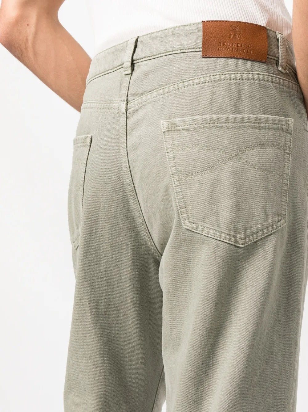 BRUNELLO CUCINELLI MEN'S SAGE GREEN STRAIGHT-LEG TROUSERS