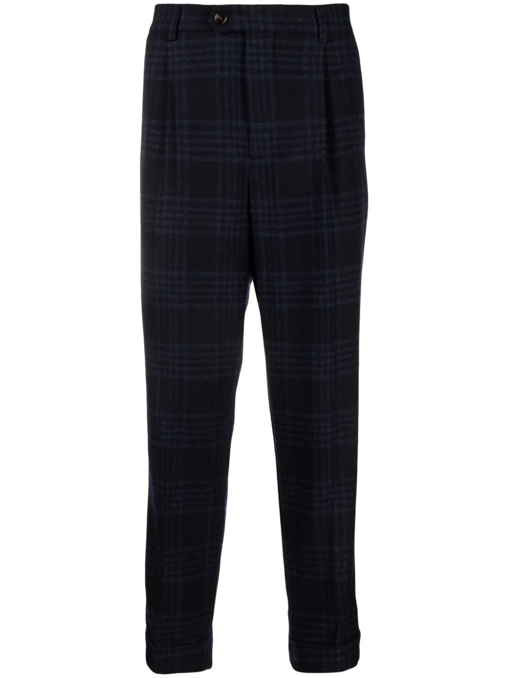 BRUNELLO CUCINELLI MEN'S NAVY PLAID TAILORED TROUSERS