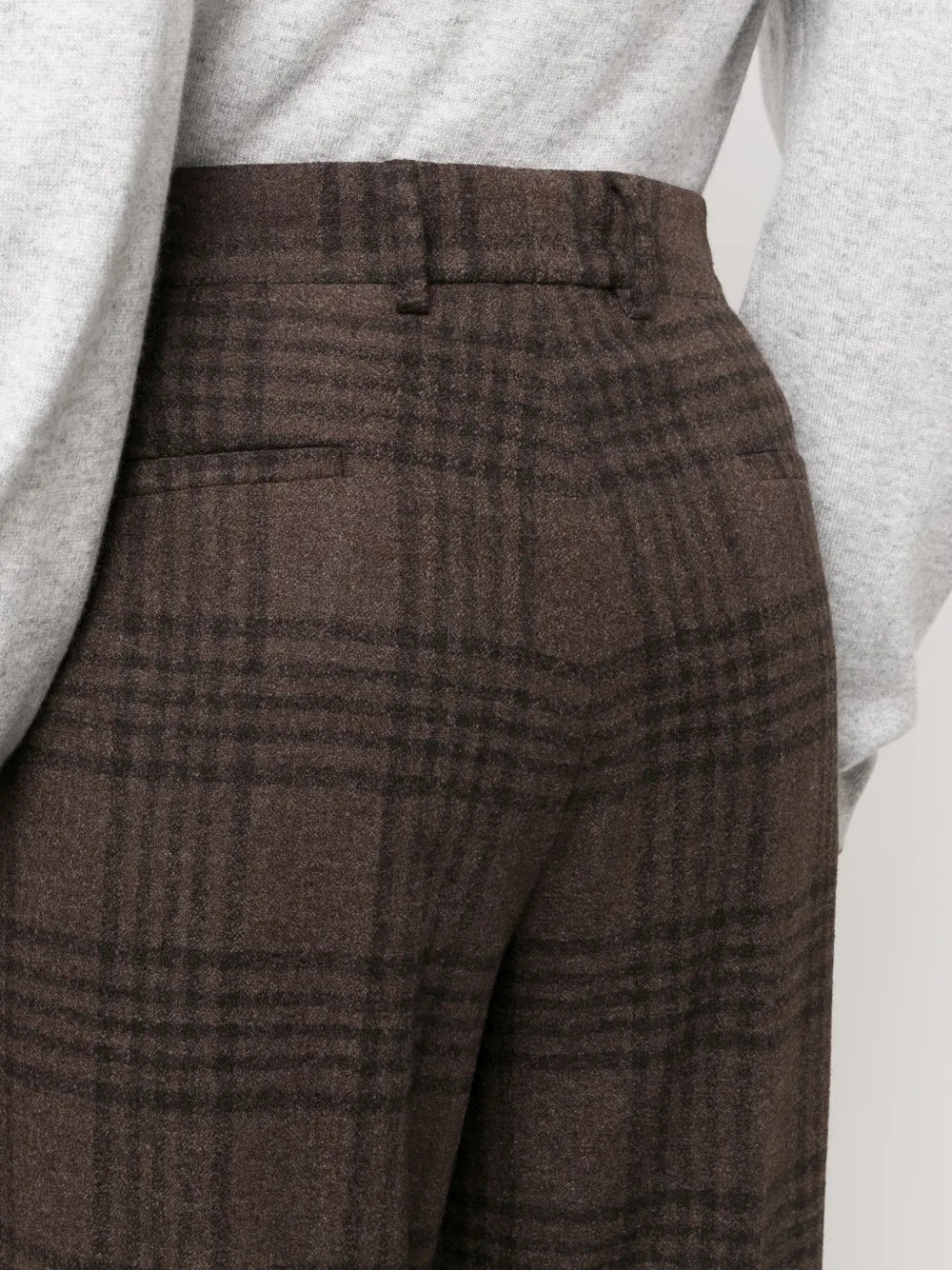 BRUNELLO CUCINELLI MEN'S BROWN PLAID TAILORED TROUSERS