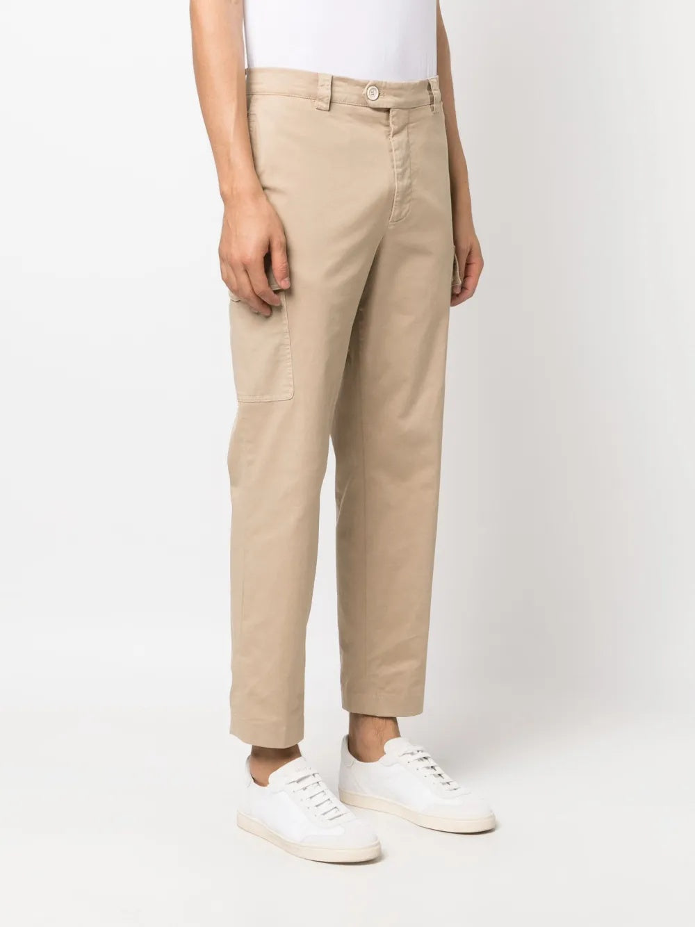 BRUNELLO CUCINELLI MEN'S BEIGE CARGO STYLE COTTON TROUSERS