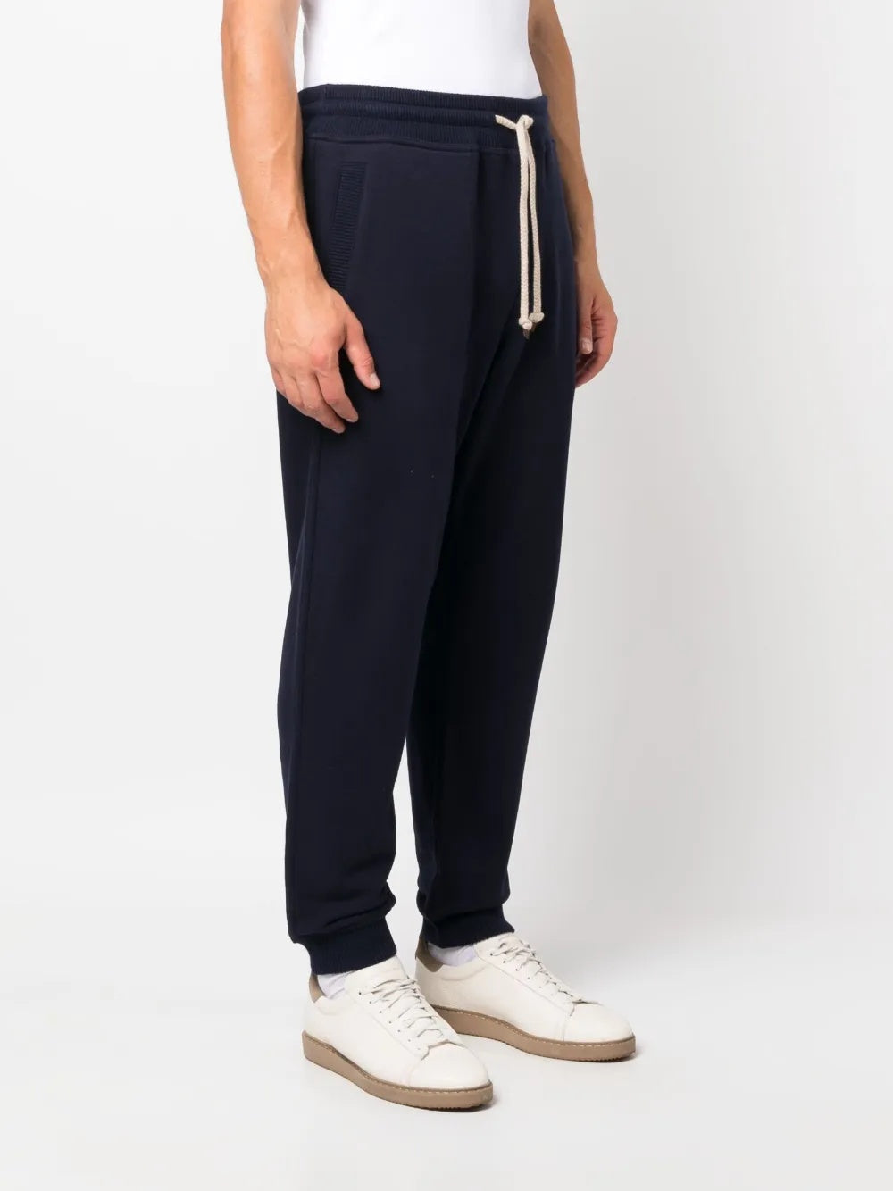 BRUNELLO CUCINELLI MEN'S NAVY DRAWSTRING KNIT TROUSERS