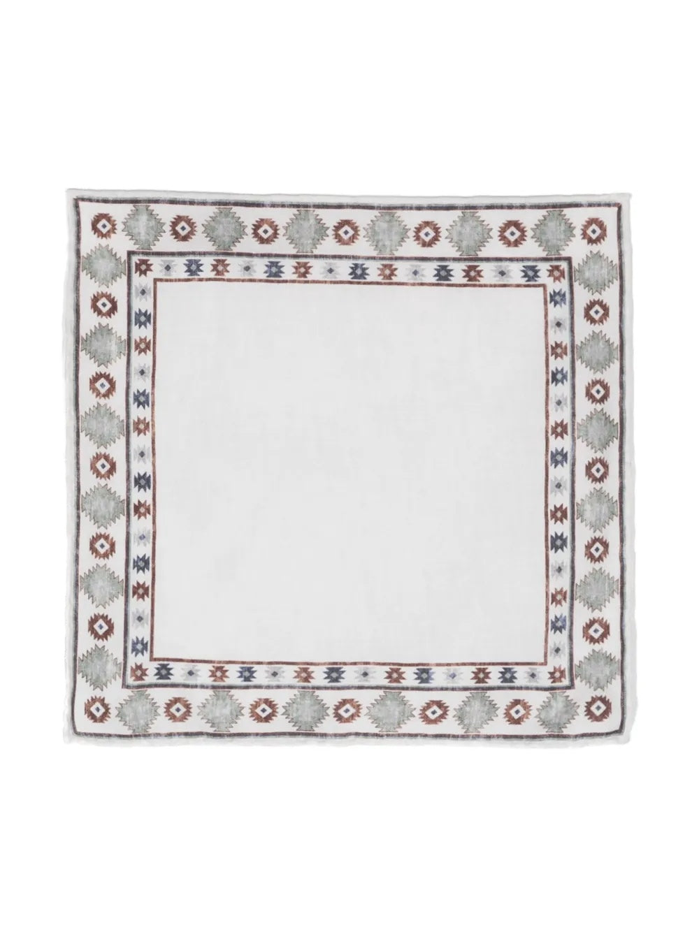 BRUNELLO CUCINELLI MEN'S WHITE POCKETSQUARE WITH GEOMETRIC BORDER