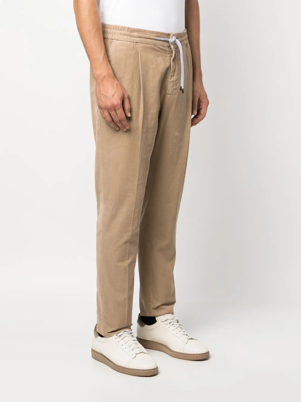 BRUNELLO CUCINELLI MEN'S BEIGE DRAWSTRING CORDUROY TROUSERS
