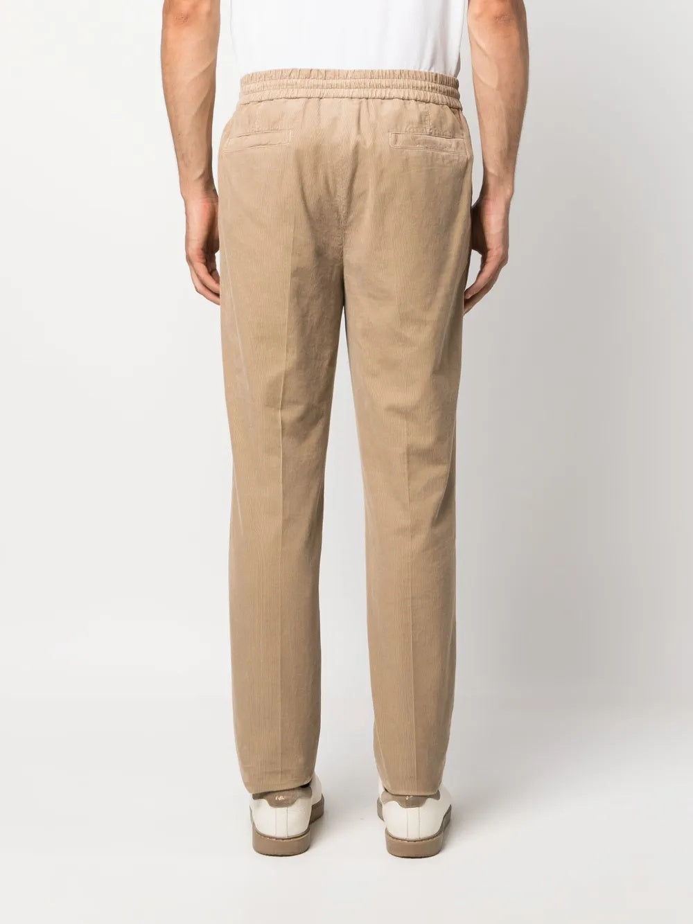 BRUNELLO CUCINELLI MEN'S BEIGE DRAWSTRING CORDUROY TROUSERS
