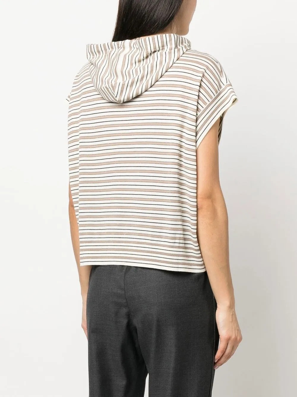 BRUNELLO CUCINELLI WOMEN'S STRIPED SLEEVELESS HOODED SWEATER