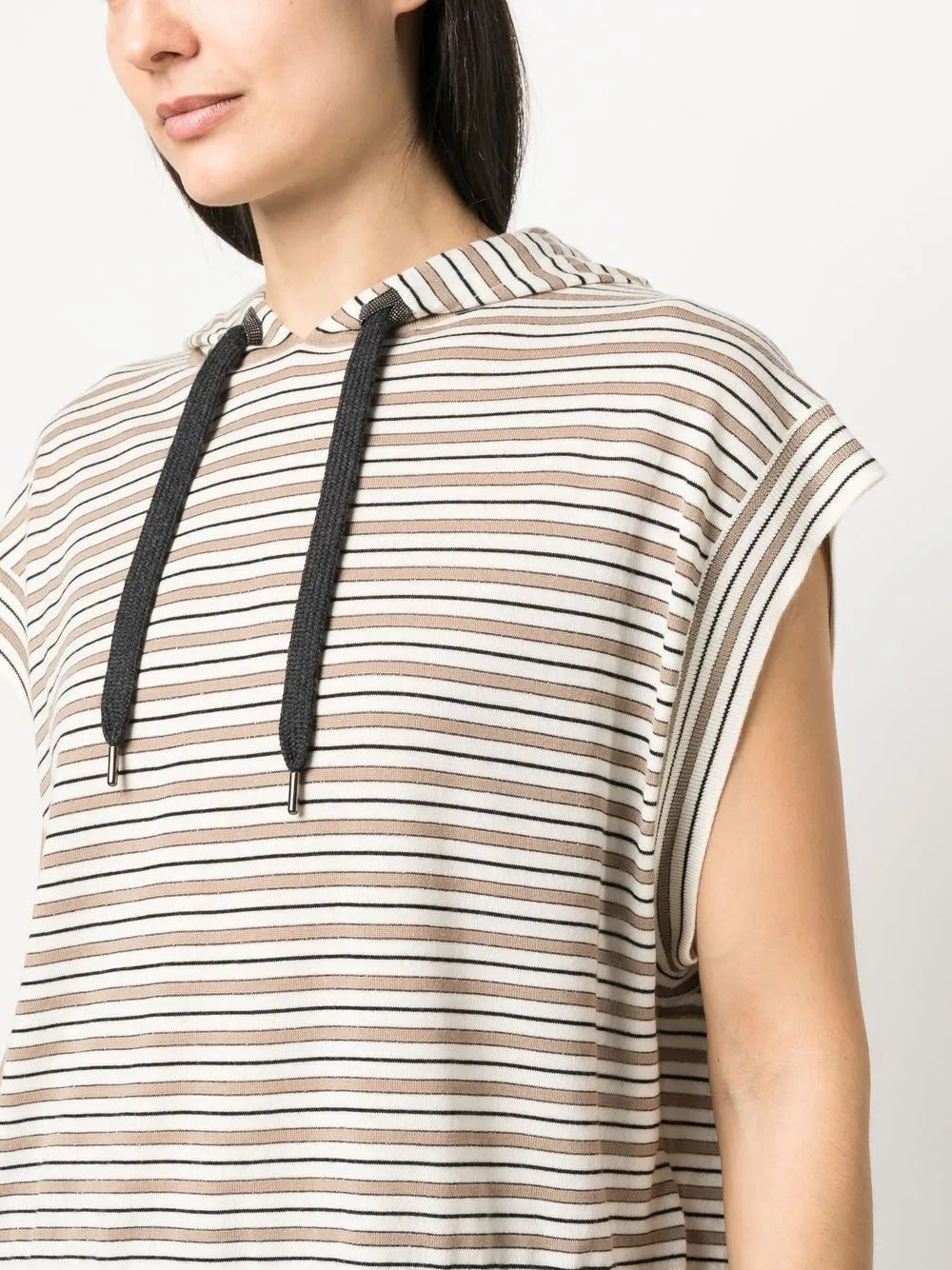 BRUNELLO CUCINELLI WOMEN'S STRIPED SLEEVELESS HOODED SWEATER