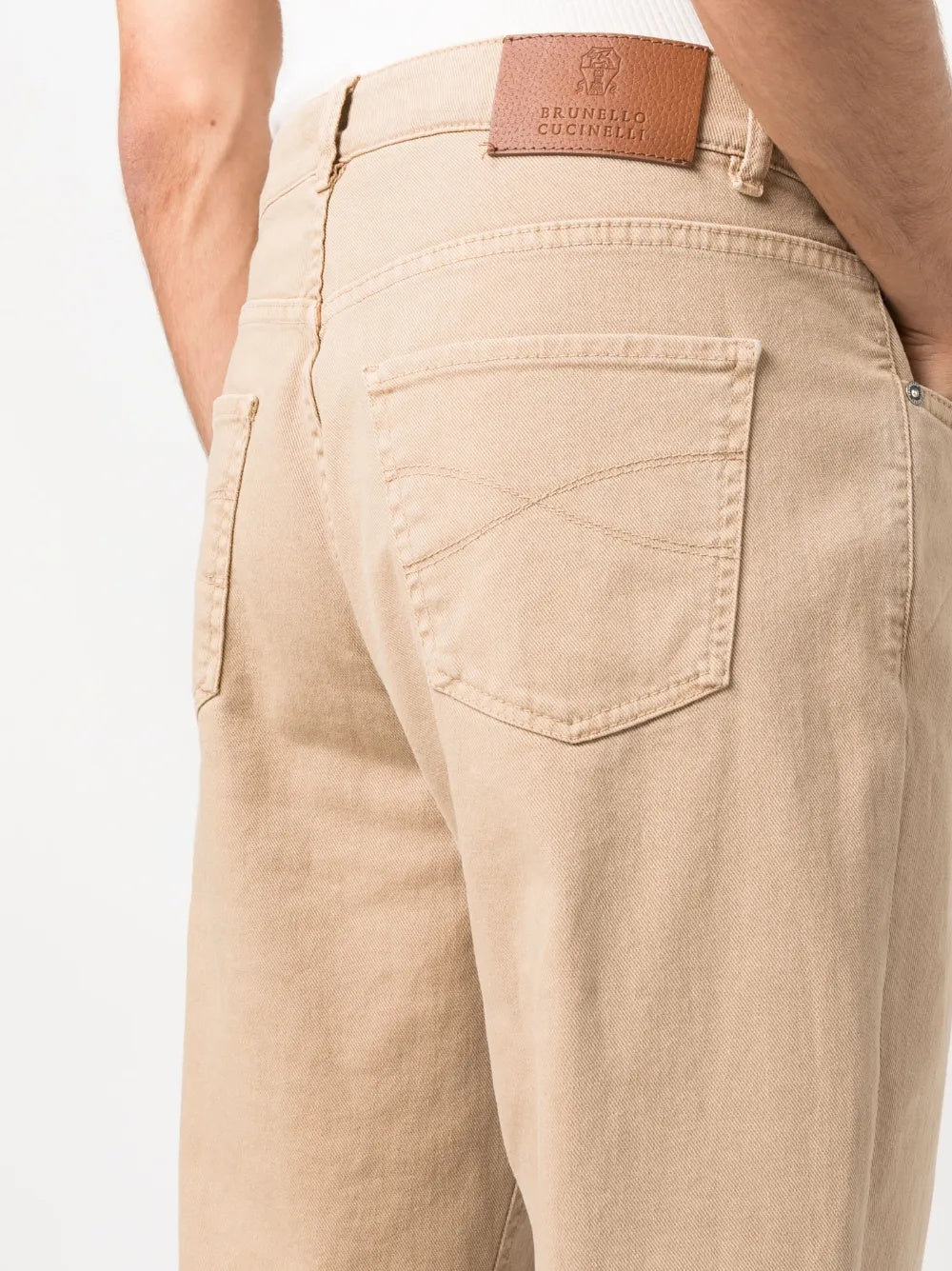 BRUNELLO CUCINELLI MEN'S BEIGE STRAIGHT-LEG TROUSERS