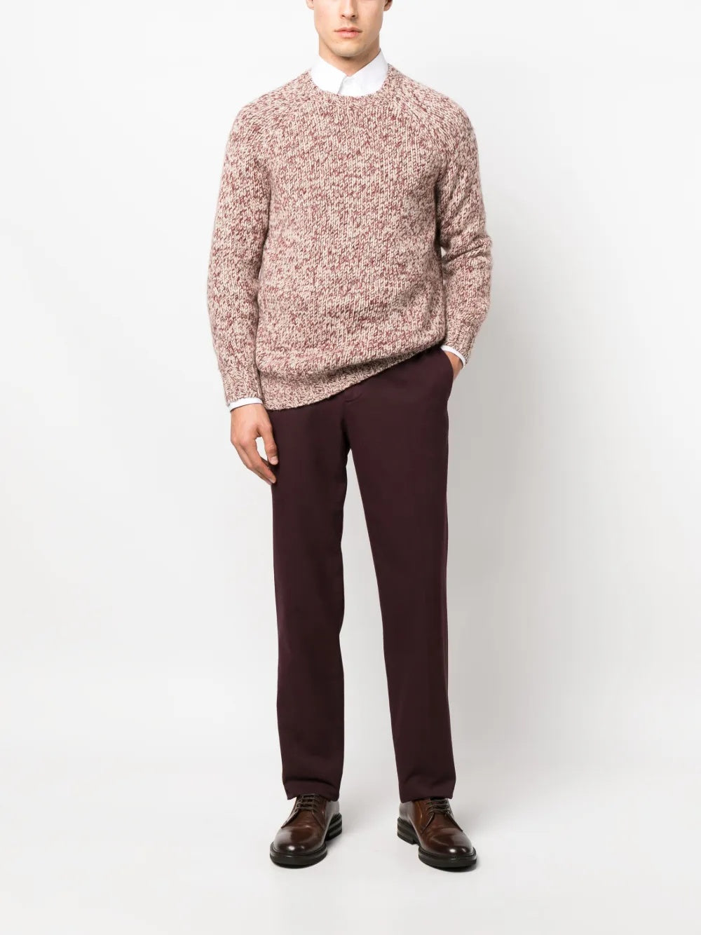 BRUNELLO CUCINELLI MEN'S RED WOOL SILK SWEATER