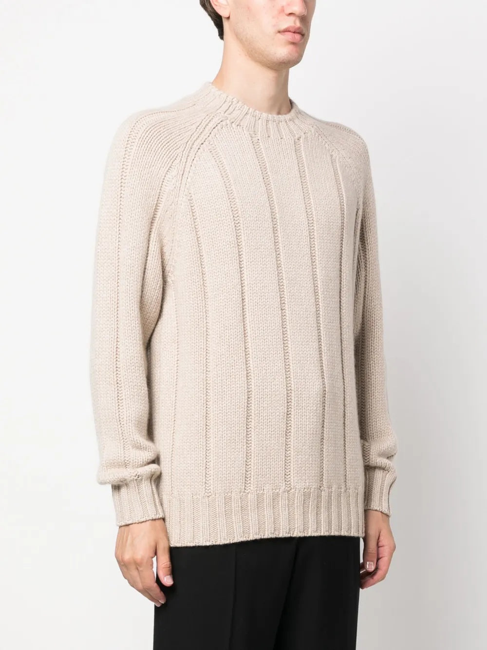 BRUNELLO CUCINELLI MEN'S CREAM WOOL RIBBED SWEATER