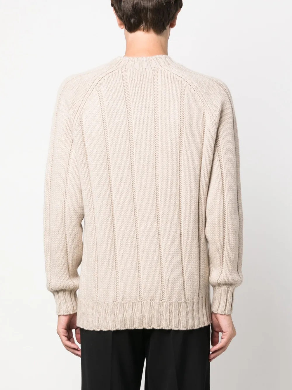 BRUNELLO CUCINELLI MEN'S CREAM WOOL RIBBED SWEATER