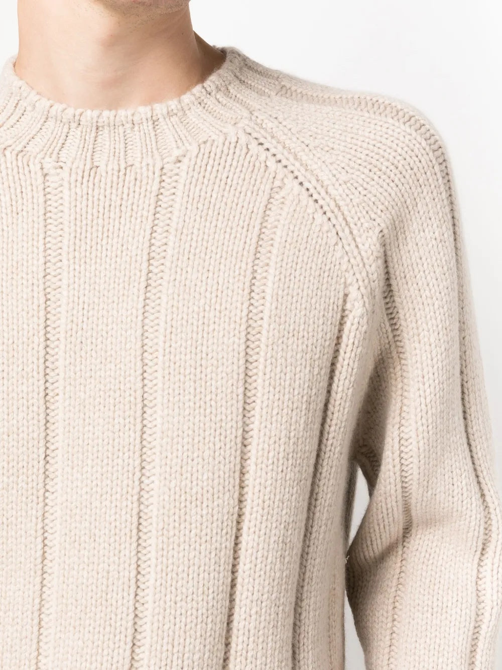 BRUNELLO CUCINELLI MEN'S CREAM WOOL RIBBED SWEATER