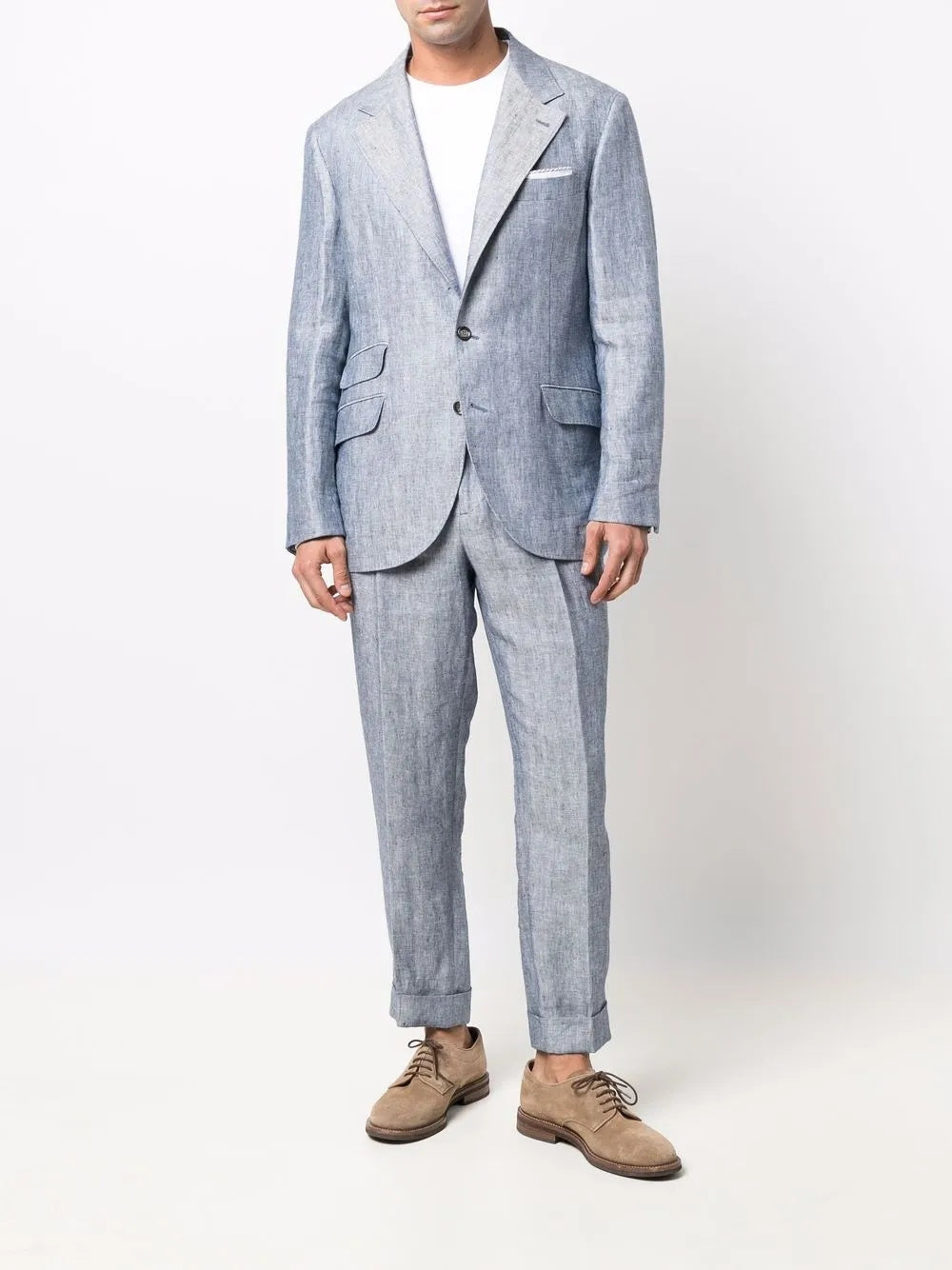BRUNELLO CUCINELLI MEN'S LIGHT GREY PLEATED TROUSERS