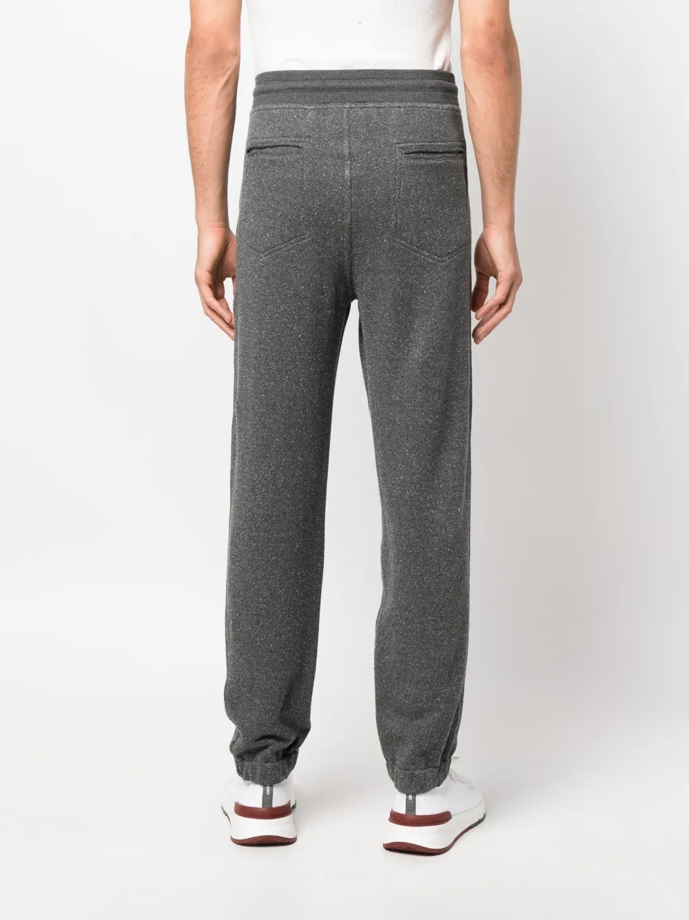 BRUNELLO CUCINELLI MEN'S GREY TAPERED COTTON TROUSERS