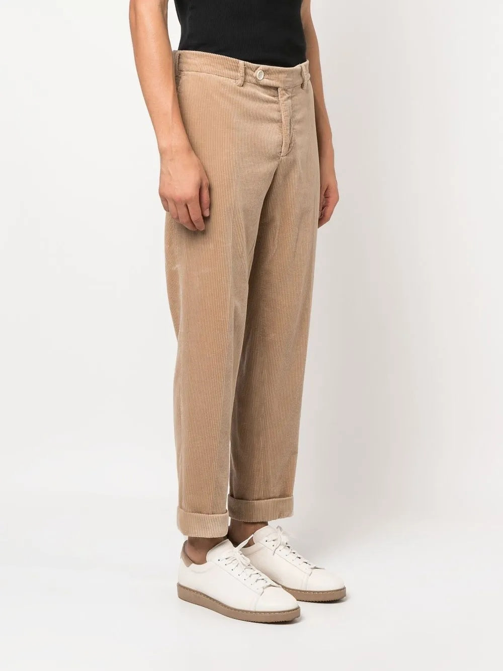 BRUNELLO CUCINELLI MEN'S BEIGE CORDUROY STRAIGHT-LEG TROUSERS