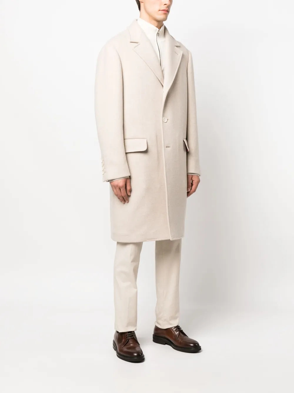 BRUNELLO CUCINELLI MEN'S OFF WHITE SINGLE BREASTED COAT