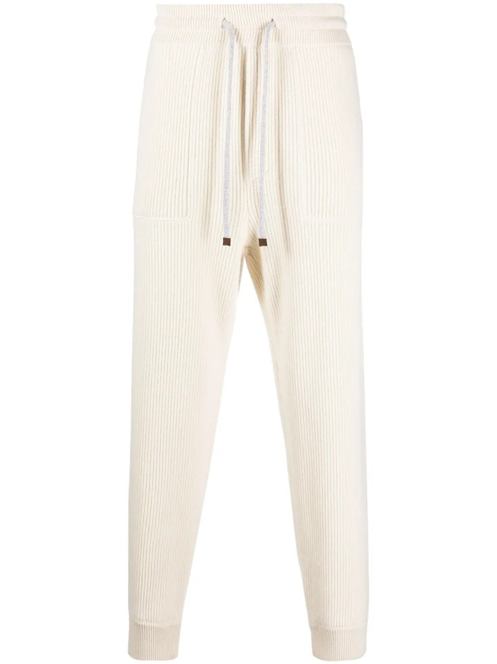 BRUNELLO CUCINELLI MEN'S CREAM WOOL RIBBED TROUSERS