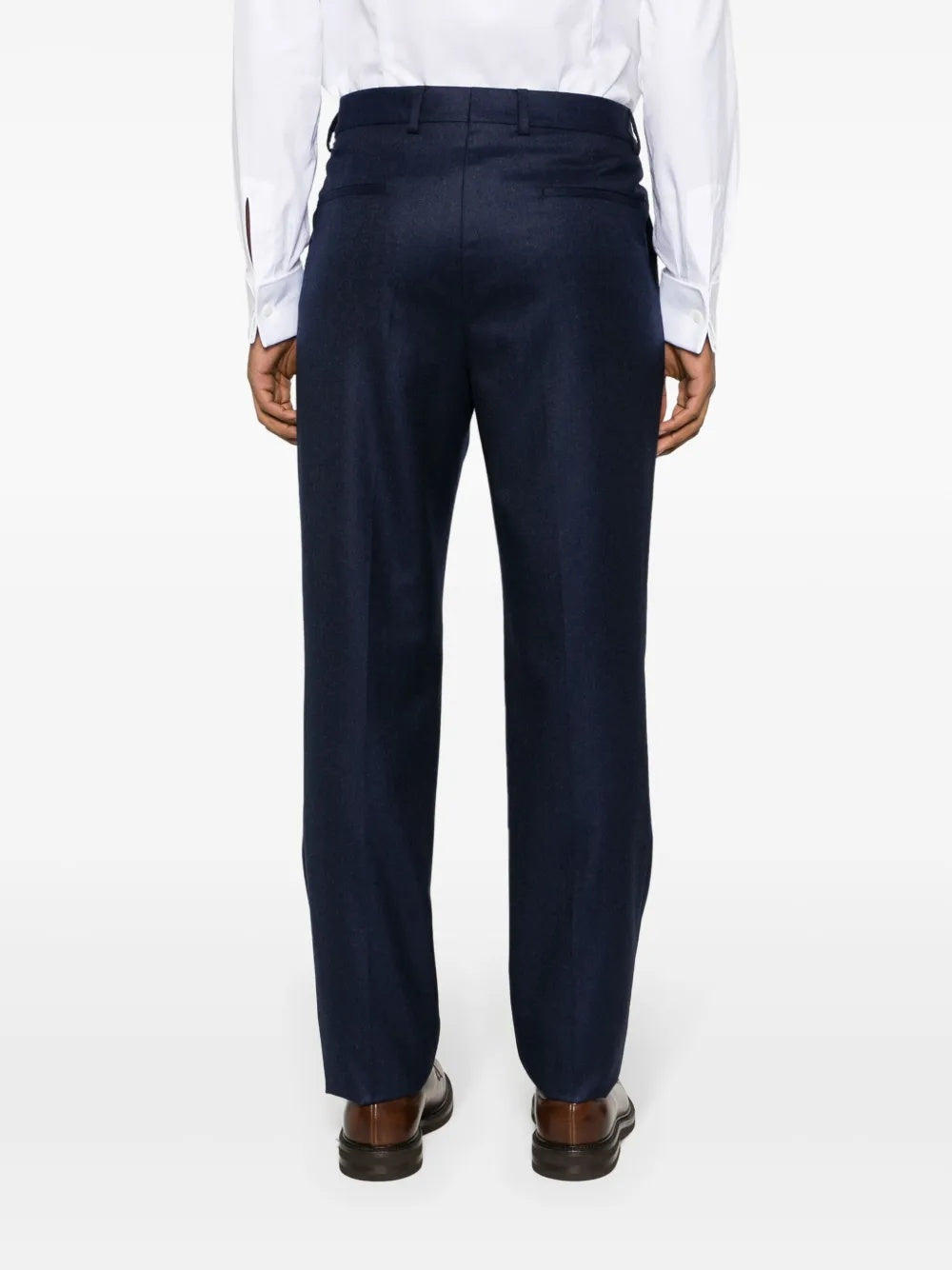 BRUNELLO CUCINELLI MEN'S NAVY WOOL PLEATED TROUSERS