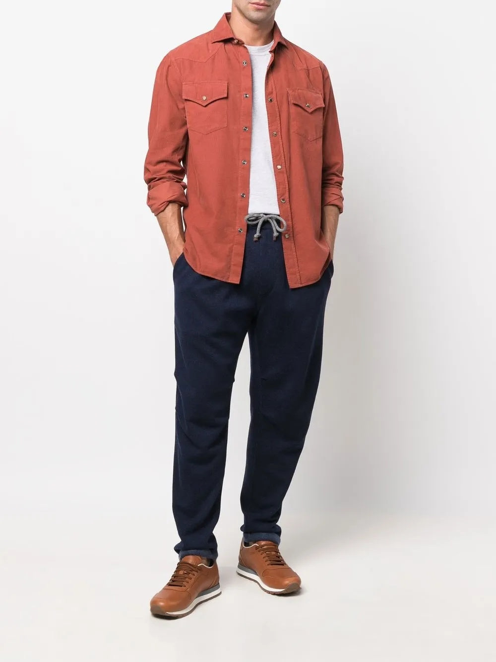 BRUNELLO CUCINELLI MEN'S RUST WESTERN-STYLE BUTTON-UP SHIRT