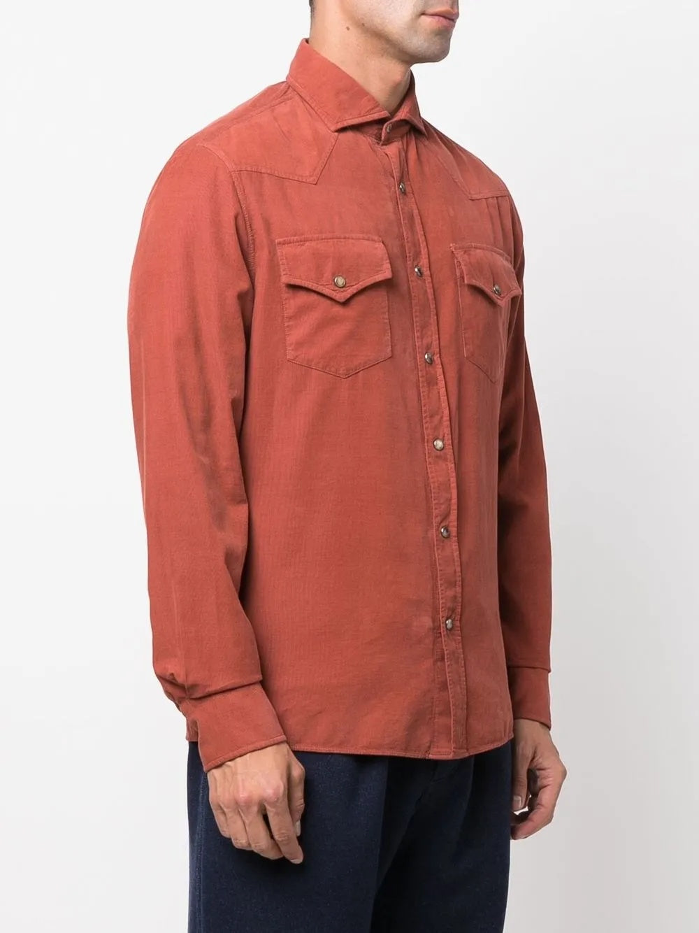 BRUNELLO CUCINELLI MEN'S RUST WESTERN-STYLE BUTTON-UP SHIRT