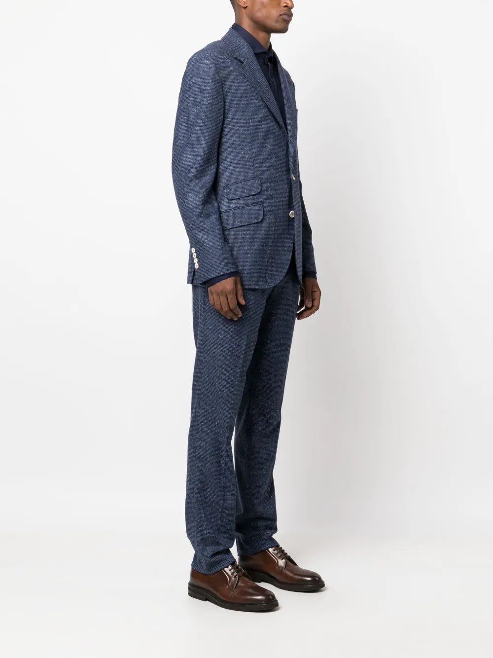 BRUNELLO CUCINELLI MEN'S BLUE TEXTURED TAILORED SUIT