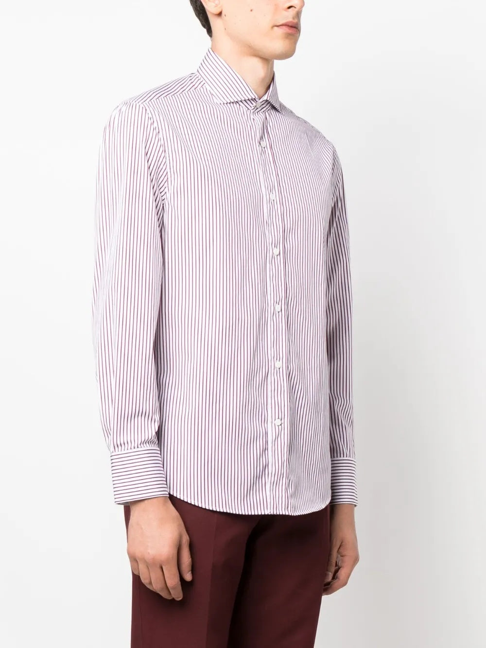 BRUNELLO CUCINELLI MEN'S PURPLE STRIPED BUTTON-DOWN SHIRT