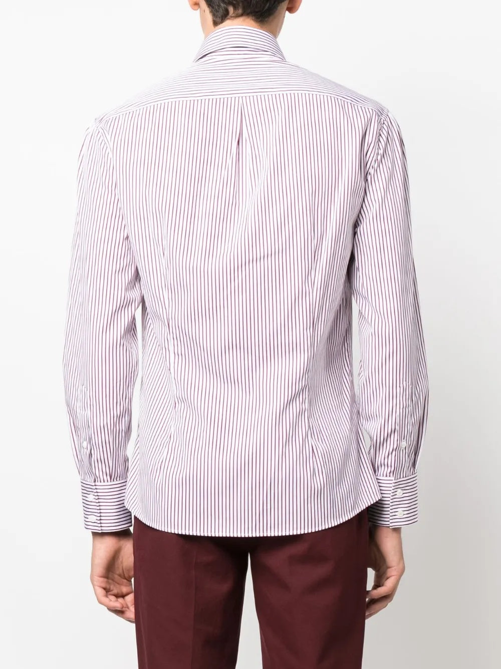 BRUNELLO CUCINELLI MEN'S PURPLE STRIPED BUTTON-DOWN SHIRT