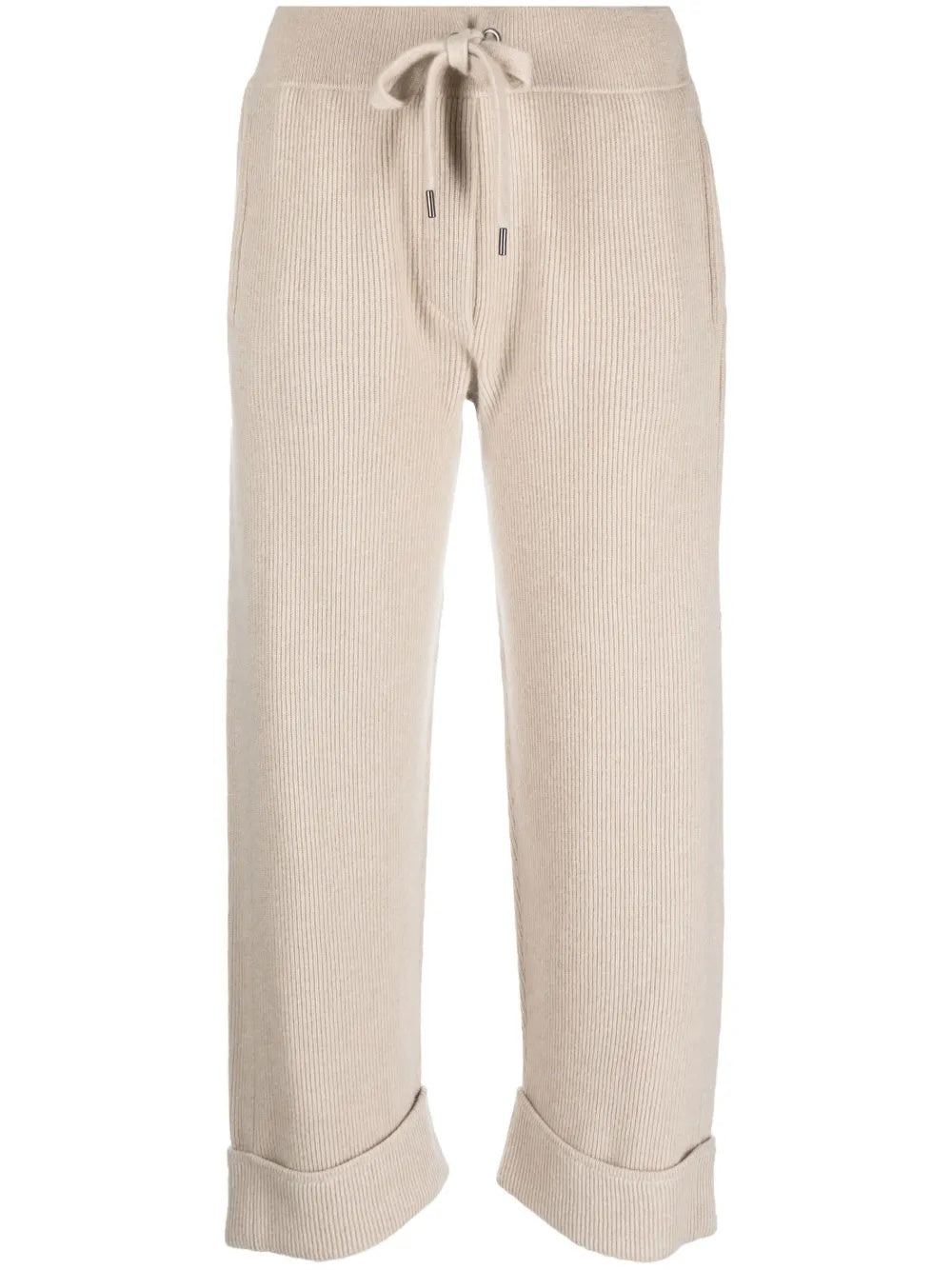 BRUNELLO CUCINELLI WOMEN'S BEIGE RIBBED KNIT TROUSERS