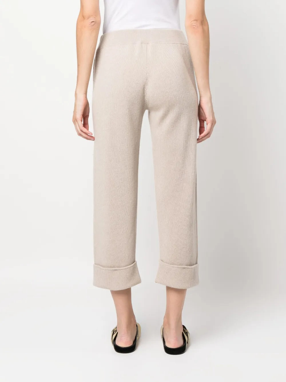 BRUNELLO CUCINELLI WOMEN'S BEIGE RIBBED KNIT TROUSERS