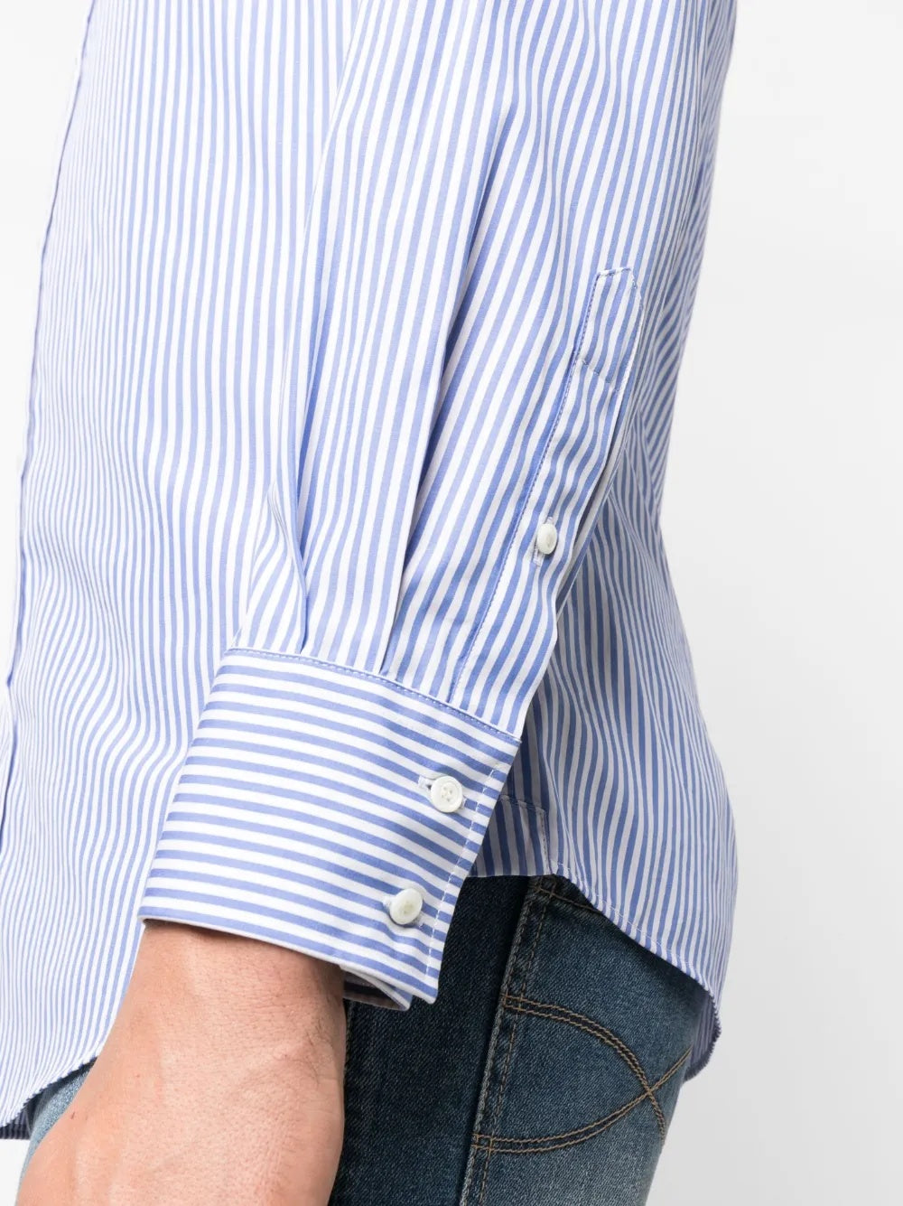 BRUNELLO CUCINELLI MEN'S BLUE STRIPED BUTTON-DOWN SHIRT