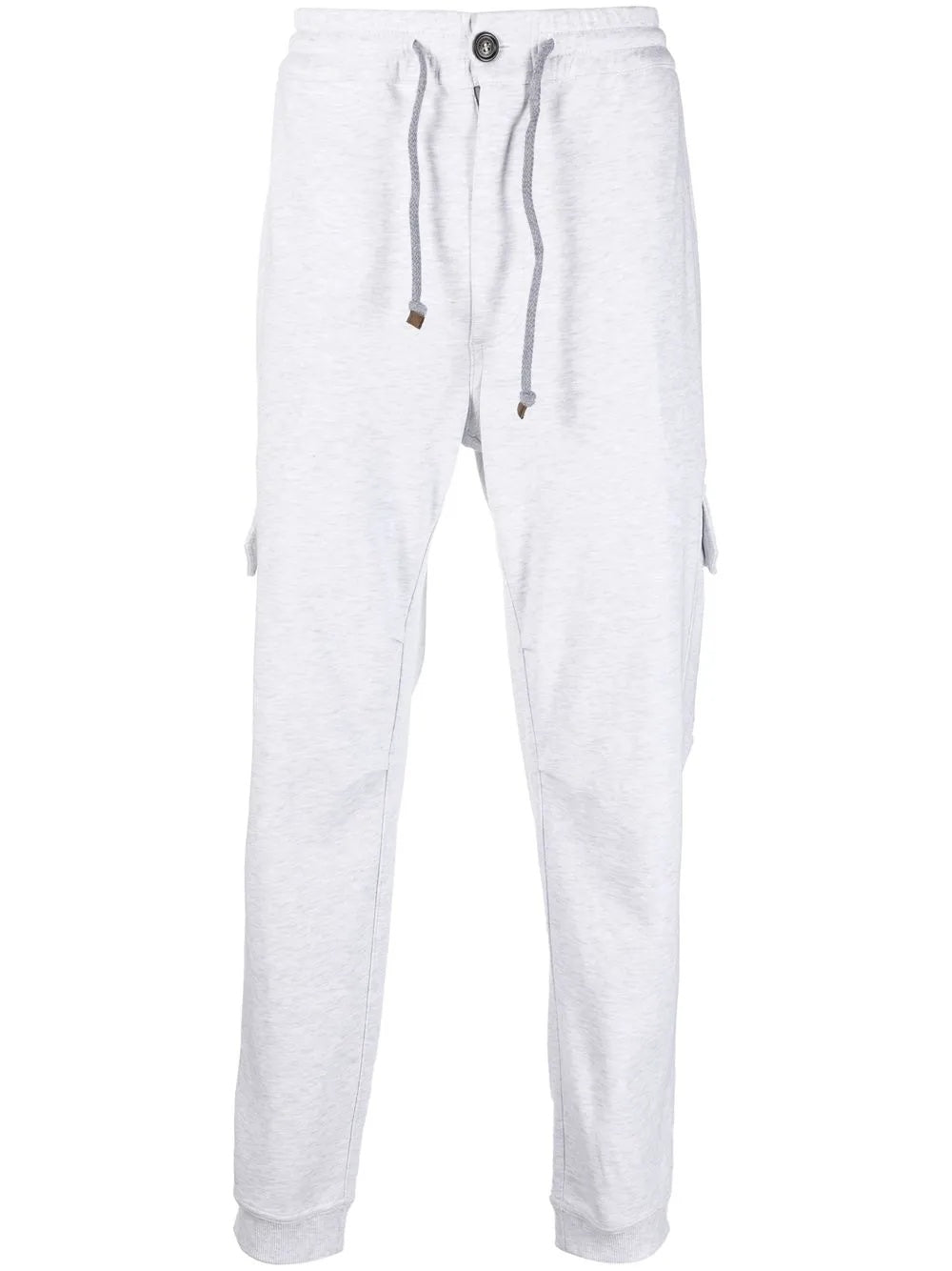 BRUNELLO CUCINELLI MEN'S LIGHT GREY COTTON CARGO TROUSERS