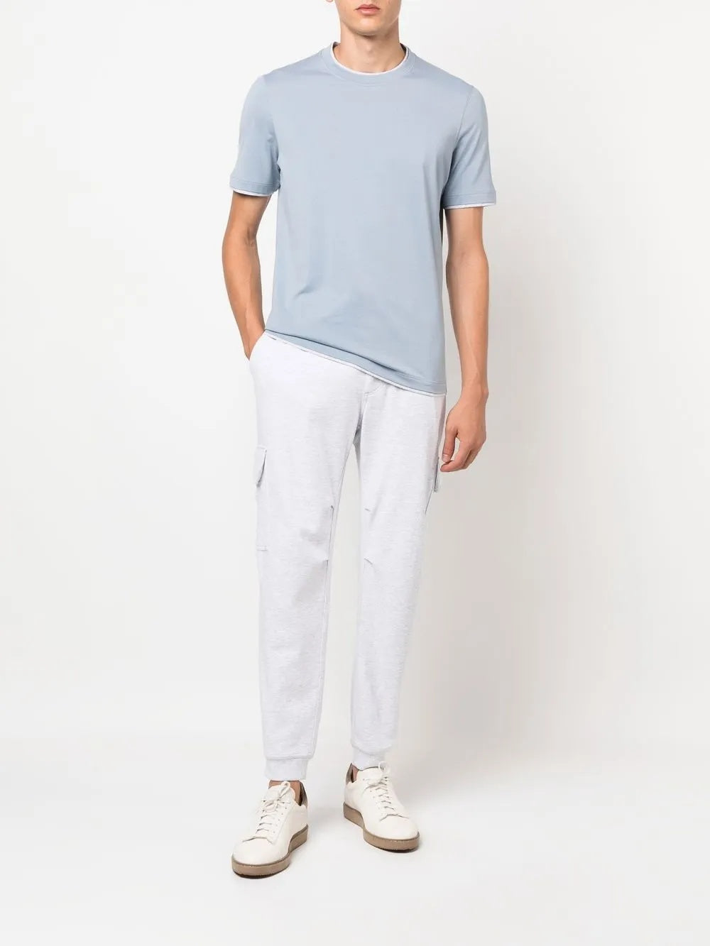 BRUNELLO CUCINELLI MEN'S LIGHT GREY COTTON CARGO TROUSERS