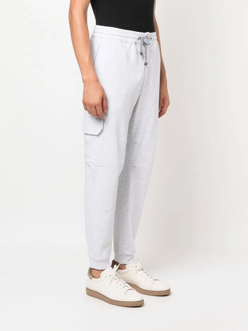 BRUNELLO CUCINELLI MEN'S LIGHT GREY COTTON CARGO TROUSERS
