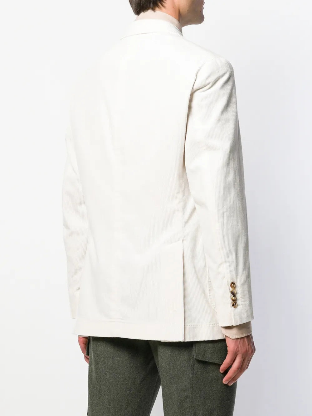 BRUNELLO CUCINELLI MEN'S WHITE DOUBLE-BREASTED CORDUROY BLAZER