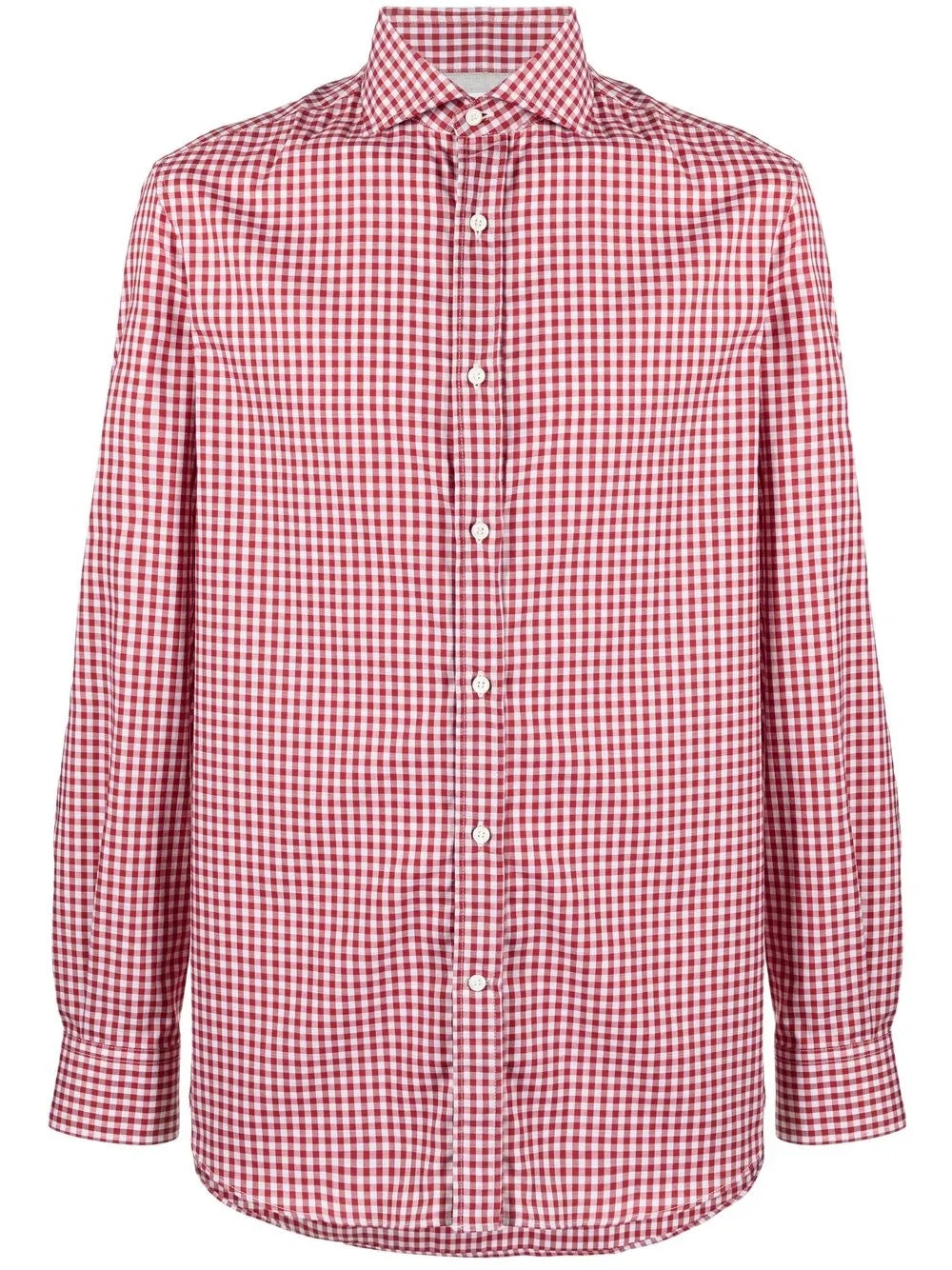 BRUNELLO CUCINELLI MEN'S RED GINGHAM BUTTON-DOWN SHIRT