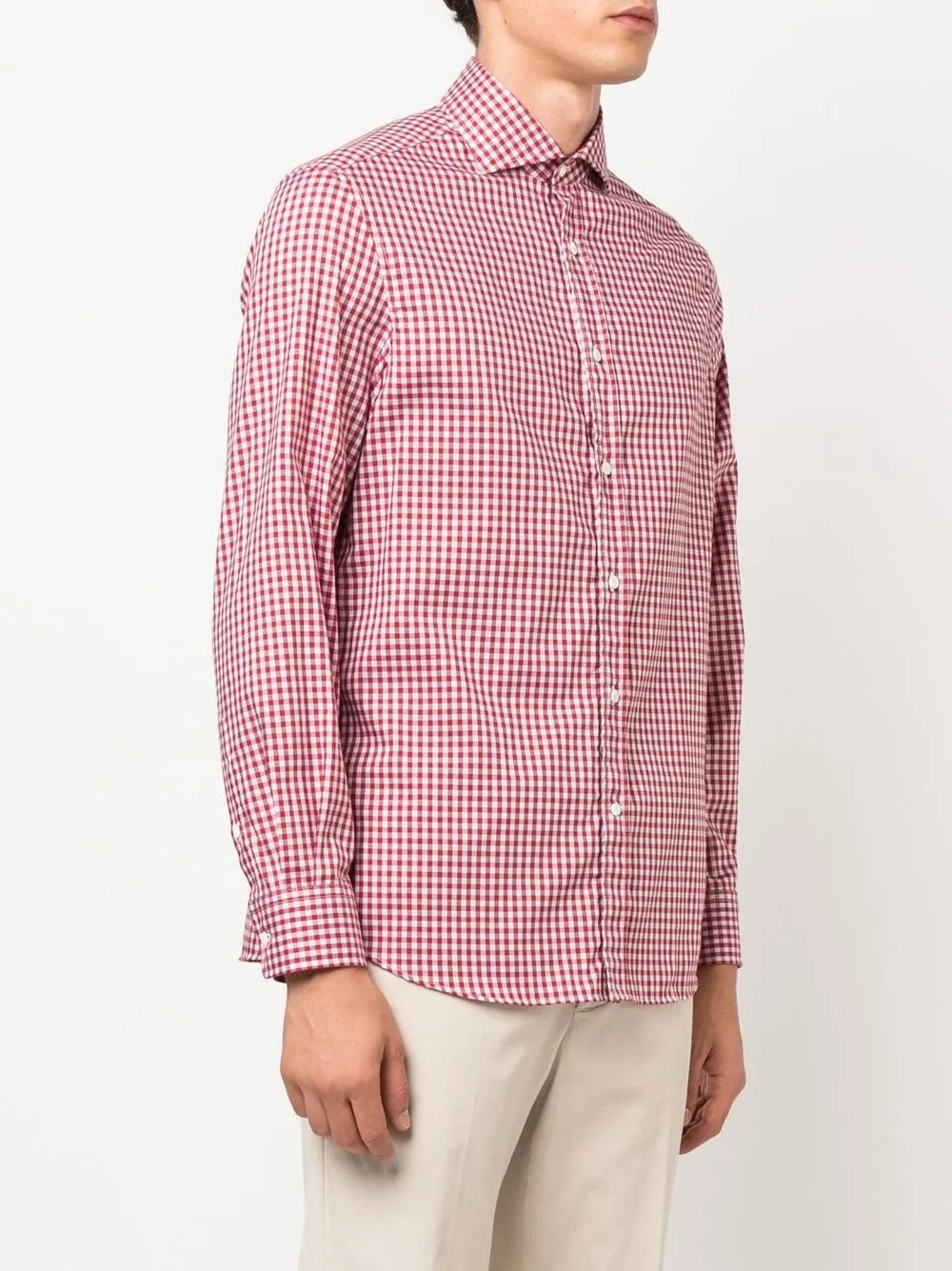 BRUNELLO CUCINELLI MEN'S RED GINGHAM BUTTON-DOWN SHIRT
