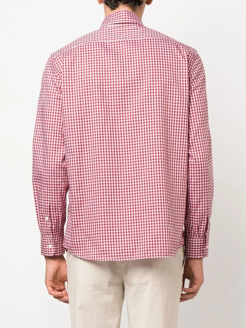 BRUNELLO CUCINELLI MEN'S RED GINGHAM BUTTON-DOWN SHIRT