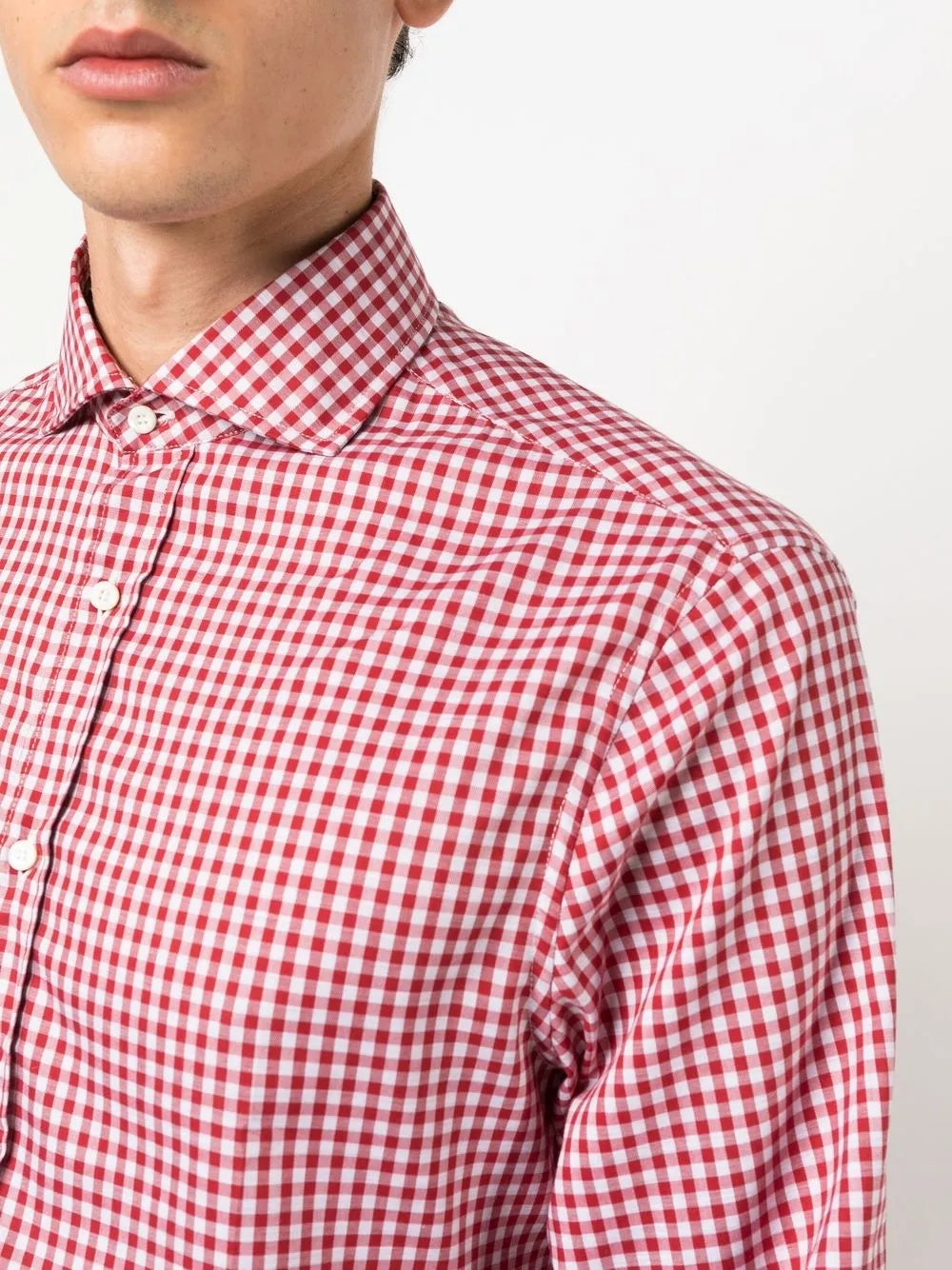 BRUNELLO CUCINELLI MEN'S RED GINGHAM BUTTON-DOWN SHIRT