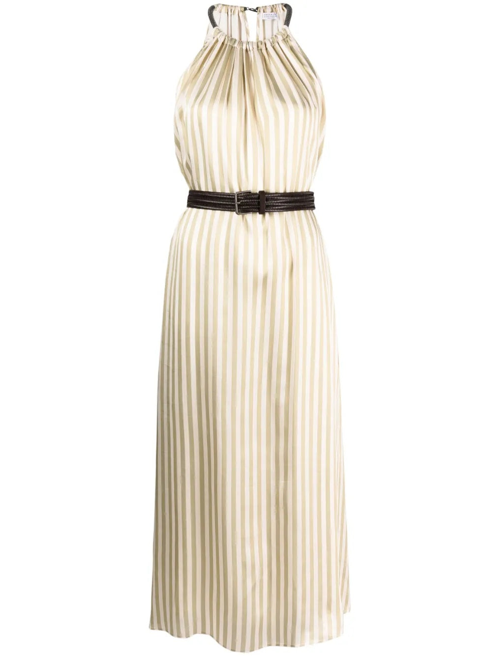 BRUNELLO CUCINELLI WOMEN'S LIGHT GREEN SILK STRIPED DRESS